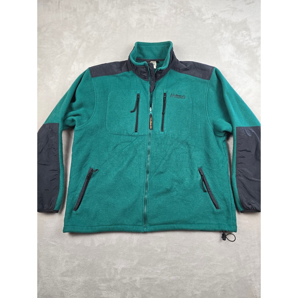 Vintage LL Bean All Conditions Fleece Jacket‎ Mens XLT Green Full Zip USA Made